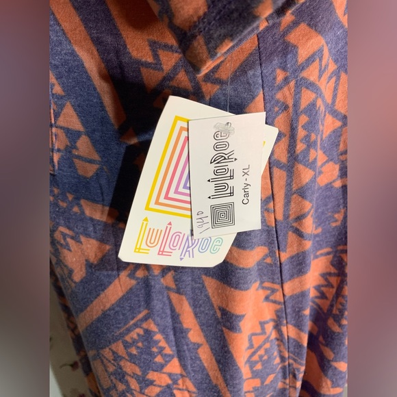 ❌SOLD〽️Lularoe Carly Heathered Coral Blue Aztec Print Dress - Picture 8 of 9